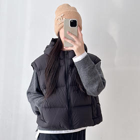 超柔保暖90%白鹅绒立领连帽短款羽绒服马夹外套