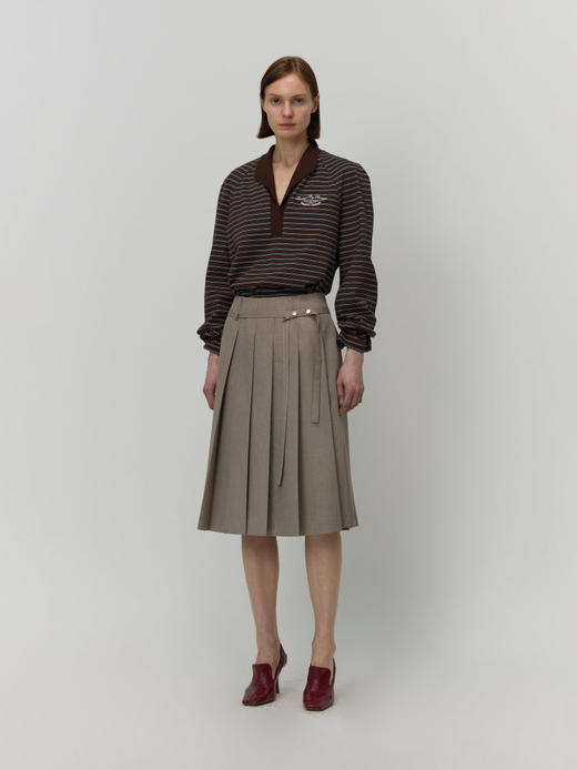 领口撞色POLO领条纹T恤 商品图1