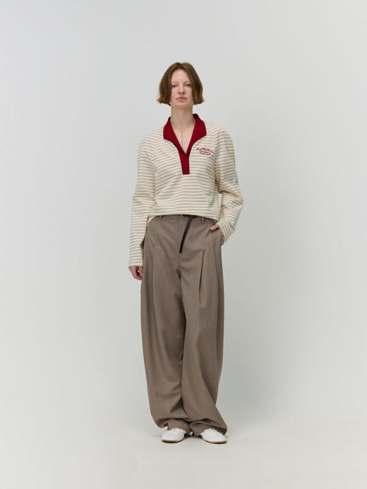 领口撞色POLO领条纹T恤 商品图0