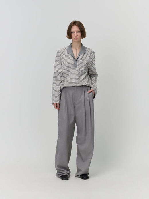 领口撞色POLO领条纹T恤 商品图2