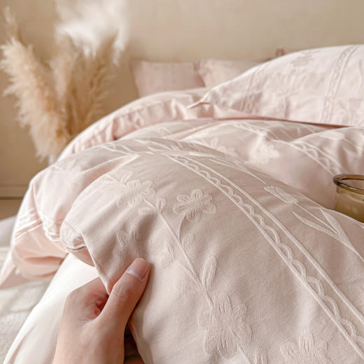 自然醒全棉长绒棉立体提花四件套-花屿HS 商品图9