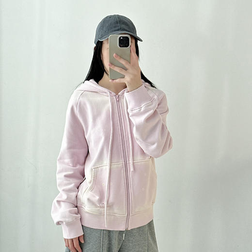 2025春季新款粉色减龄连帽卫衣高级感盐系做旧宽松上衣 商品图4