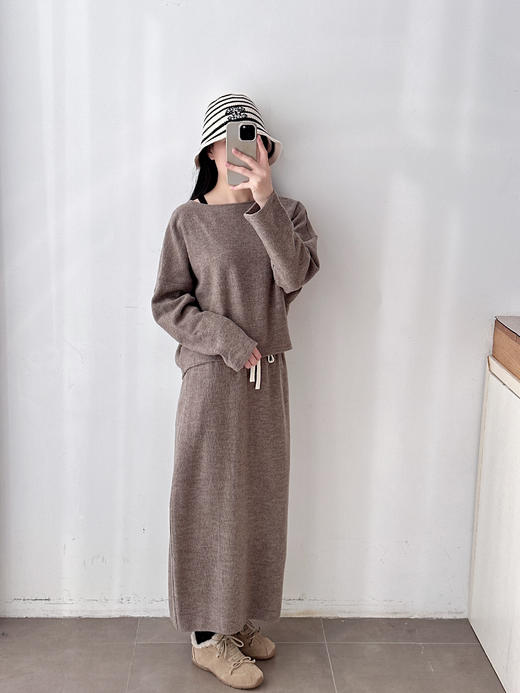 新品秋冬抽绳羊毛直筒中长款半裙套装 商品图2