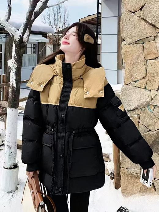 血亏清货，不支持退-品质超好【羽绒服】撞色拼接连帽收腰中款羽绒服-喜出 商品图4