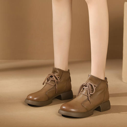 西村名物冬款舒适厚底防滑薄绒内里（皮底可选）系带保暖短筒靴马丁靴X23DS45501 商品图2