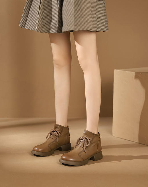 西村名物冬款舒适厚底防滑薄绒内里（皮底可选）系带保暖短筒靴马丁靴X23DS45501 商品图4