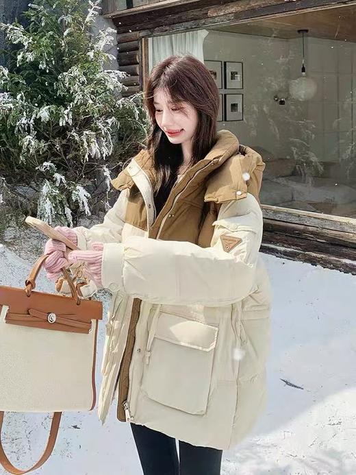 血亏清货，不支持退-品质超好【羽绒服】撞色拼接连帽收腰中款羽绒服-喜出 商品图1