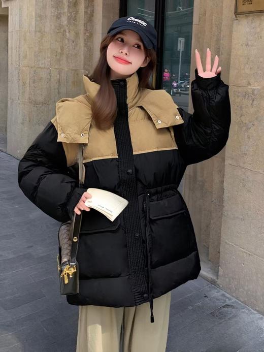 血亏清货，不支持退-品质超好【羽绒服】撞色拼接连帽收腰中款羽绒服-喜出 商品图5