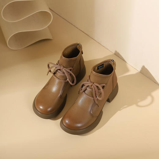 西村名物冬款舒适厚底防滑薄绒内里（皮底可选）系带保暖短筒靴马丁靴X23DS45501 商品图0