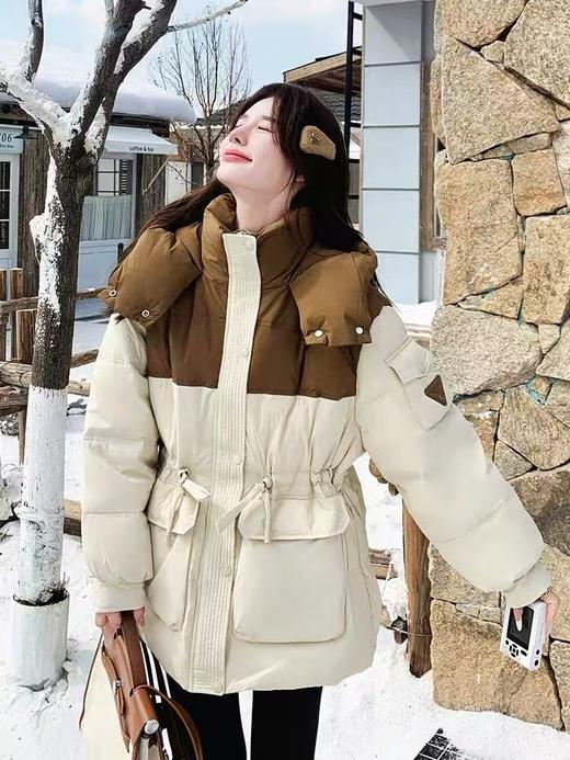 血亏清货，不支持退-品质超好【羽绒服】撞色拼接连帽收腰中款羽绒服-喜出 商品图2