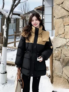 血亏清货，不支持退-品质超好【羽绒服】撞色拼接连帽收腰中款羽绒服-喜出