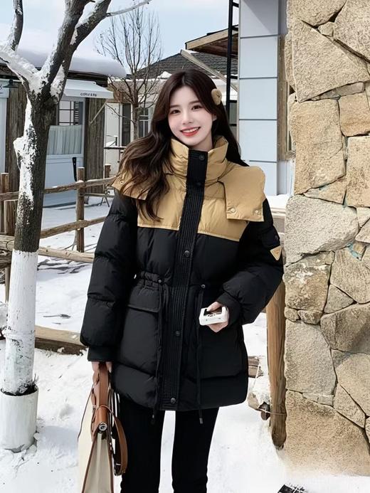 血亏清货，不支持退-品质超好【羽绒服】撞色拼接连帽收腰中款羽绒服-喜出 商品图0