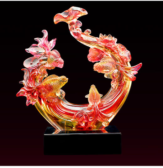 非遗古法琉璃工艺品水晶鱼摆件客厅玄关卧室装饰新房乔迁礼物定制佛罗端斯大金玉满堂-YHD 商品图3