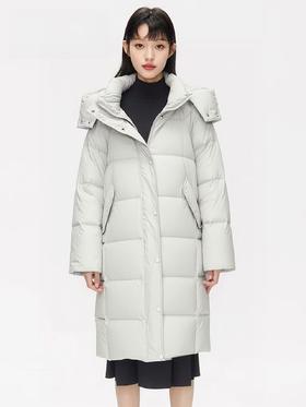 225g轻暖款【羽绒服】国标白鸭绒90% 极简连帽可拆卸中长羽绒服-喜出