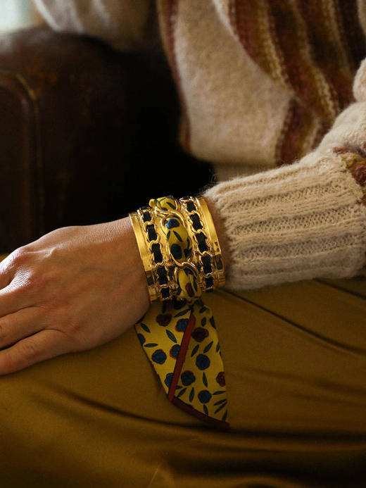 订购14周到｜AN-NEE-C5G-DECEMBRE-Noir-黄色 吉普赛传说 4cm 丝巾手镯［法国设计师］ 商品图0