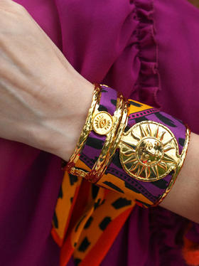 北京仓｜AN-NEE-IRMA-橘红色 夏帕诺瓦 1cm 丝巾手镯［法国设计师］