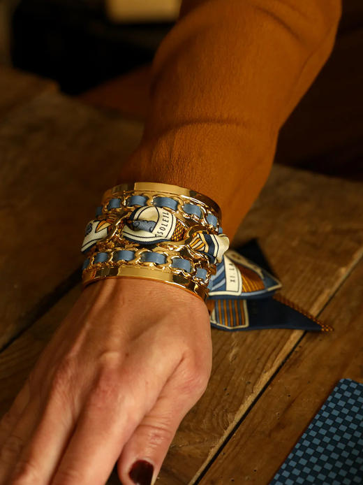 订购14周到｜AN-NEE-C5G-DECEMBRE-Bleu-深蓝色 塔罗 4cm 丝巾手镯［法国设计师］ 商品图0