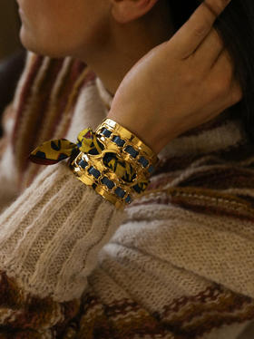 订购14周到｜AN-NEE-C5G-DECEMBRE-Bleu-黄色 吉普赛传说 4cm 丝巾手镯［法国设计师］