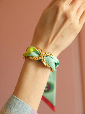 订购14周到｜AN-NEE-TRESSE-薄荷绿 幸运予你 金色 4cm 丝巾手镯［法国设计师］
