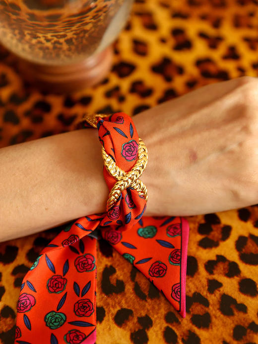 北京仓｜AN-NEE-TRESSE-粉橘色 4cm 丝巾手镯［法国设计师］ 商品图0