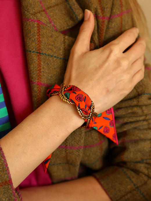 北京仓｜AN-NEE-TRESSE-粉橘色 复古金色 4cm 丝巾手镯［法国设计师］ 商品图0
