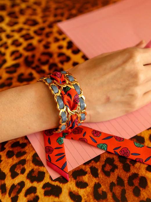 北京仓｜AN-NEE-C3G-DECEMBRE-Bleu-粉橘色 蓝色 2cm 丝巾手镯［法国设计师］ 商品图0