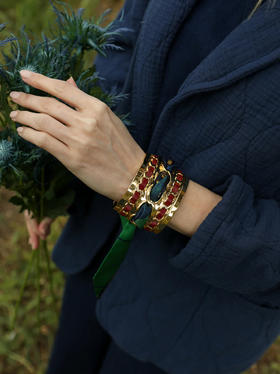 订购14周到｜AN-NEE-C5G-DECEMBRE-Bdx-Boheme-绿调 波西米亚 4cm 丝巾手镯［法国设计师］