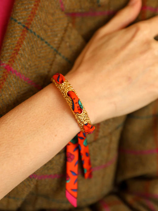 订购14周到｜AN-NEE-QUEEN-粉橘色 1cm 丝巾手镯［法国设计师］ 商品图0