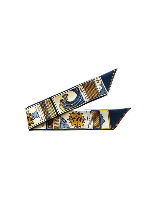 订购14周到｜AN-NEE-TRESSE-深蓝色 塔罗 复古金色 4cm 丝巾手镯［法国设计师］ 商品图1