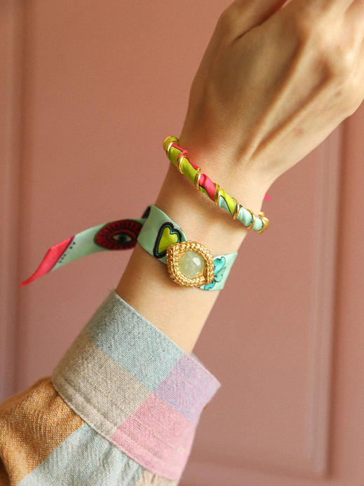 北京仓｜AN-NEE-OEILDECAÏMAN-JadeOil-薄荷绿 幸运予你 2cm 丝巾装饰扣手镯［法国设计师］ 商品图0