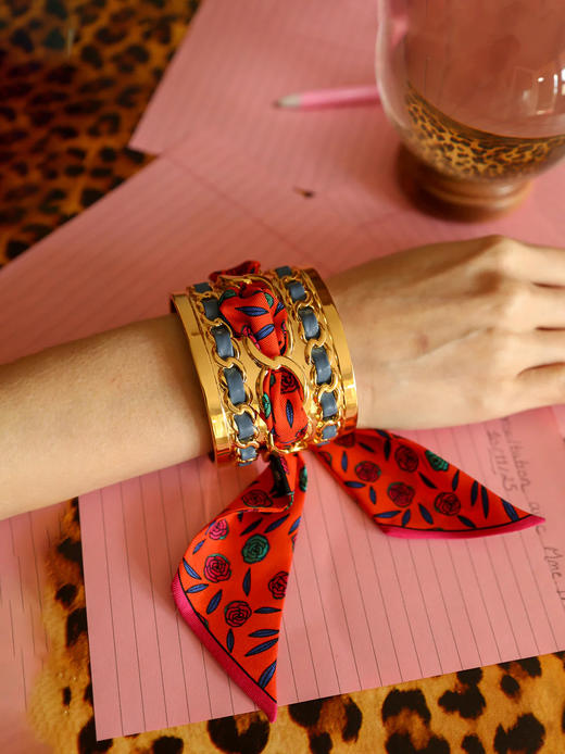 订购14周到｜AN-NEE-C5G-DECEMBRE-Bleu-粉橘色 4cm 丝巾手镯［法国设计师］ 商品图0