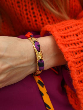 订购14周到｜AN-NEE-QUEEN-橘红色 夏帕诺瓦 1cm 丝巾手镯［法国设计师］