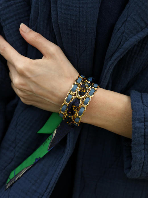 订购14周到｜AN-NEE-C3G-DECEMBRE-BLEU-绿调 波西米亚 2cm 丝巾手镯［法国设计师］ 商品图0
