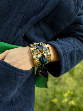 订购14周到｜AN-NEE-C5G-DECEMBRE-Bleu-Boheme-绿调 波西米亚 4cm 丝巾手镯［法国设计师］