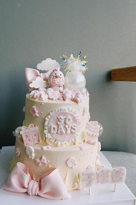 「女孩」周岁 满月 百天 蛇宝宝蛋糕 图片是双层