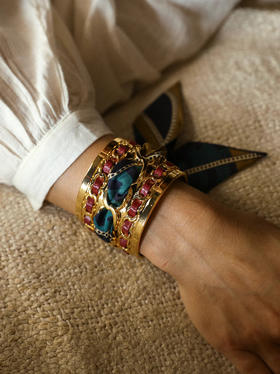 订购14周到｜AN-NEE-C5G-DECEMBRE-棕绿色 夏帕诺瓦 波尔多红色 4cm 丝巾手镯［法国设计师］