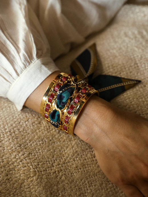 订购14周到｜AN-NEE-C5G-DECEMBRE-棕绿色 夏帕诺瓦 波尔多红色 4cm 丝巾手镯［法国设计师］ 商品图0