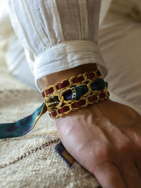 北京仓｜AN-NEE-C3G-DECEMBRE-BDX-棕绿色 夏帕诺瓦 2cm 丝巾手镯［法国设计师］