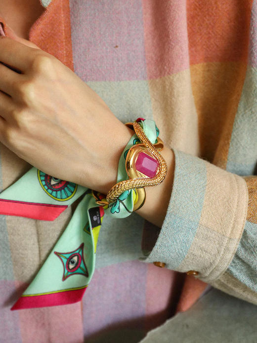 订购14周到｜AN-NEE-C3G-CAÏMAN-Rose-薄荷绿 幸运予你 4cm 丝巾手镯［法国设计师］ 商品图0