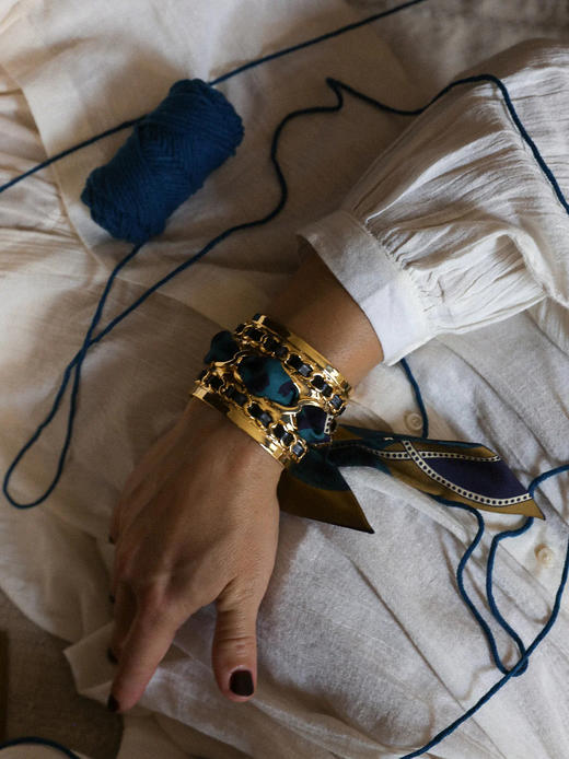 订购14周到｜AN-NEE-C5G-DECEMBRE-Noir-棕绿色 夏帕诺瓦 4cm 丝巾手镯［法国设计师］ 商品图0