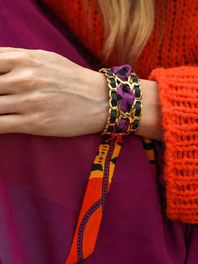 北京仓｜AN-NEE-C3G-DECEMBRE-NOIR-橘红色 夏帕诺瓦 2cm 丝巾手镯［法国设计师］