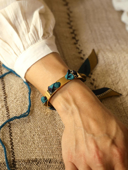北京仓｜AN-NEE-SEPTEMBRE-棕绿色 夏帕诺瓦 2cm 丝巾手镯［法国设计师］ 商品图0