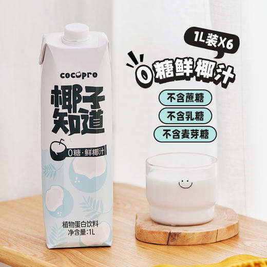 【直发】椰子知道0糖鲜椰汁大瓶装1000ml*6 商品图0