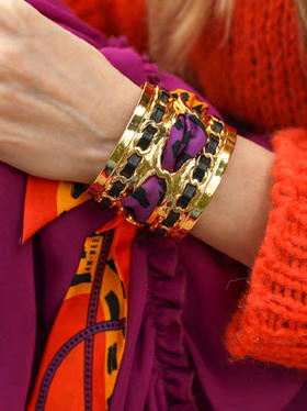 北京仓｜AN-NEE-C5G-DECEMBRE-NOIR-橘红色 夏帕诺瓦 4cm 丝巾手镯［法国设计师］