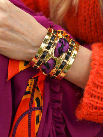 北京仓｜AN-NEE-C5G-DECEMBRE-NOIR-橘红色 夏帕诺瓦 4cm 丝巾手镯［法国设计师］ 商品图0