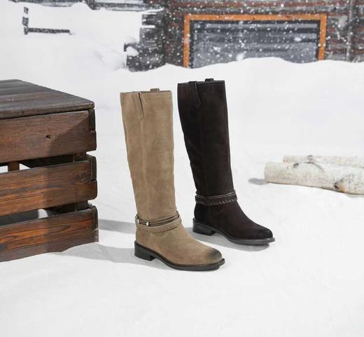 西村名物2025年冬季新款厚底低跟防滑绒面包腿显瘦及膝靴中高靴X25DQ49991 商品图0