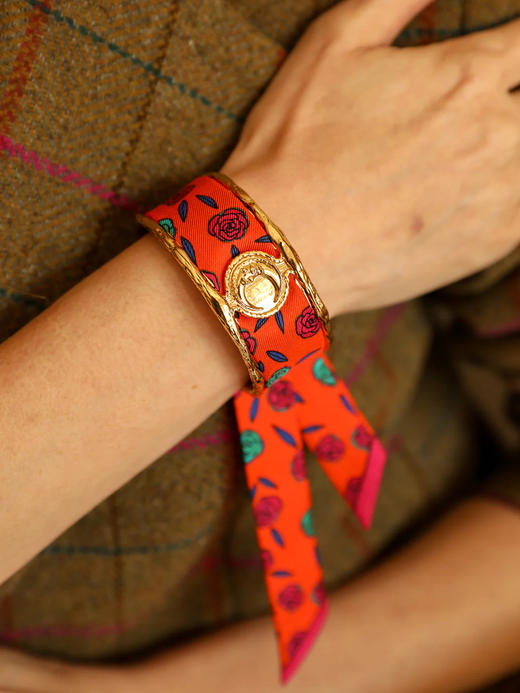 订购14周到｜AN-NEE-LUNE-粉橘色 2cm 丝巾手镯［法国设计师］ 商品图0