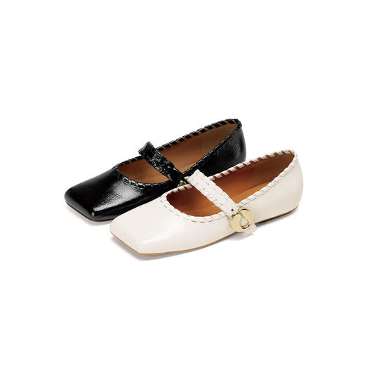 Westory2026年春季超软小皱牛漆皮平底方头玛丽珍浅口单鞋W26AE50321 商品图0
