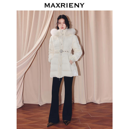 MAXRIENY优雅浪漫狐狸毛条立领收腰羽绒服女25冬款系带保暖外套(货号:MF86DC503) 商品图1