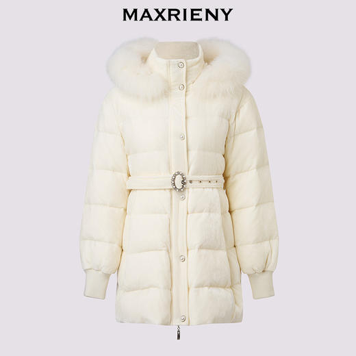 MAXRIENY优雅浪漫狐狸毛条立领收腰羽绒服女25冬款系带保暖外套(货号:MF86DC503) 商品图4
